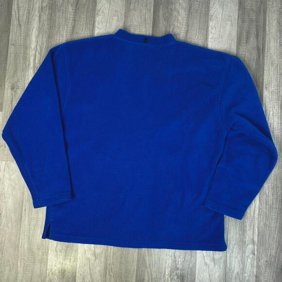 Vintage 90s Blue Fleece V-Neck Sweatshirt with USA Flag Patch Size Large - Picture 3 of 8